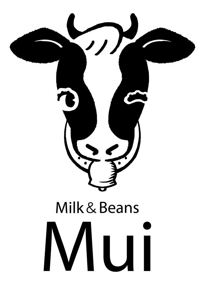 Milk & Beans Mui のロゴ（牛のイラスト）